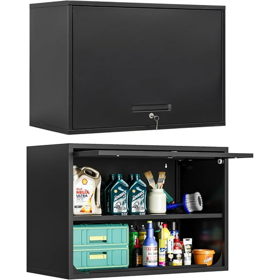 MIIIKO Wall Cabinet with Door and Shelf, Wall Mounted Garage Tool Cabinets, Locking Metal Floating Cabinet for Garage, Home Office, Kitchen and Pantry