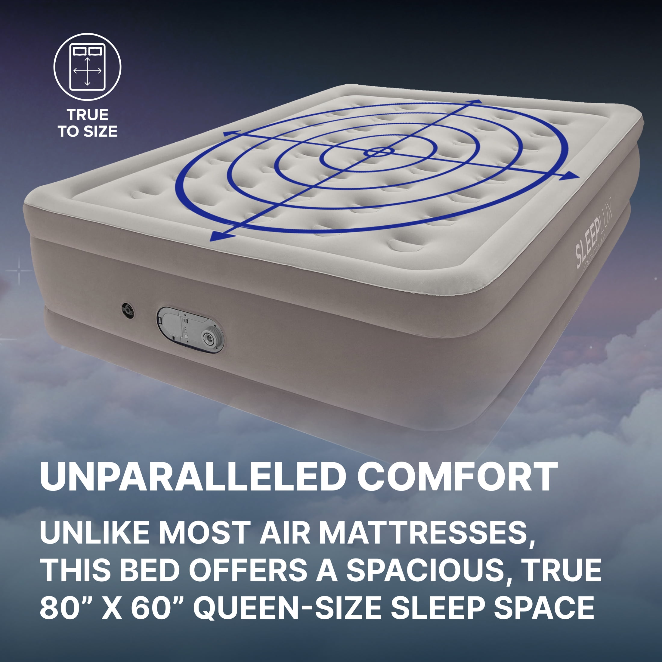 SleepLux Dream AlwayzAire Queen Air Mattress, 18 in , Built-in Electric Pump, Inflatable Indoor Guest Bed