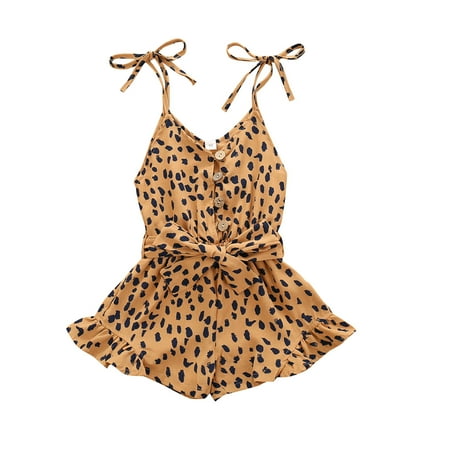

Little Girl Onesies Leopard Girls Romper Printed Jumpsuit Toddler Sleeveless Baby Suspender Girls Romper Jumpsuit