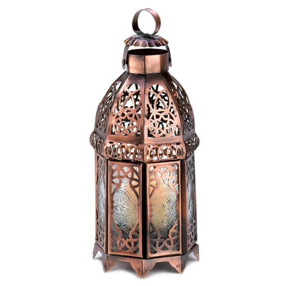Zingz & Thingz Moroccan Glass Candle Lantern in Copper Brown