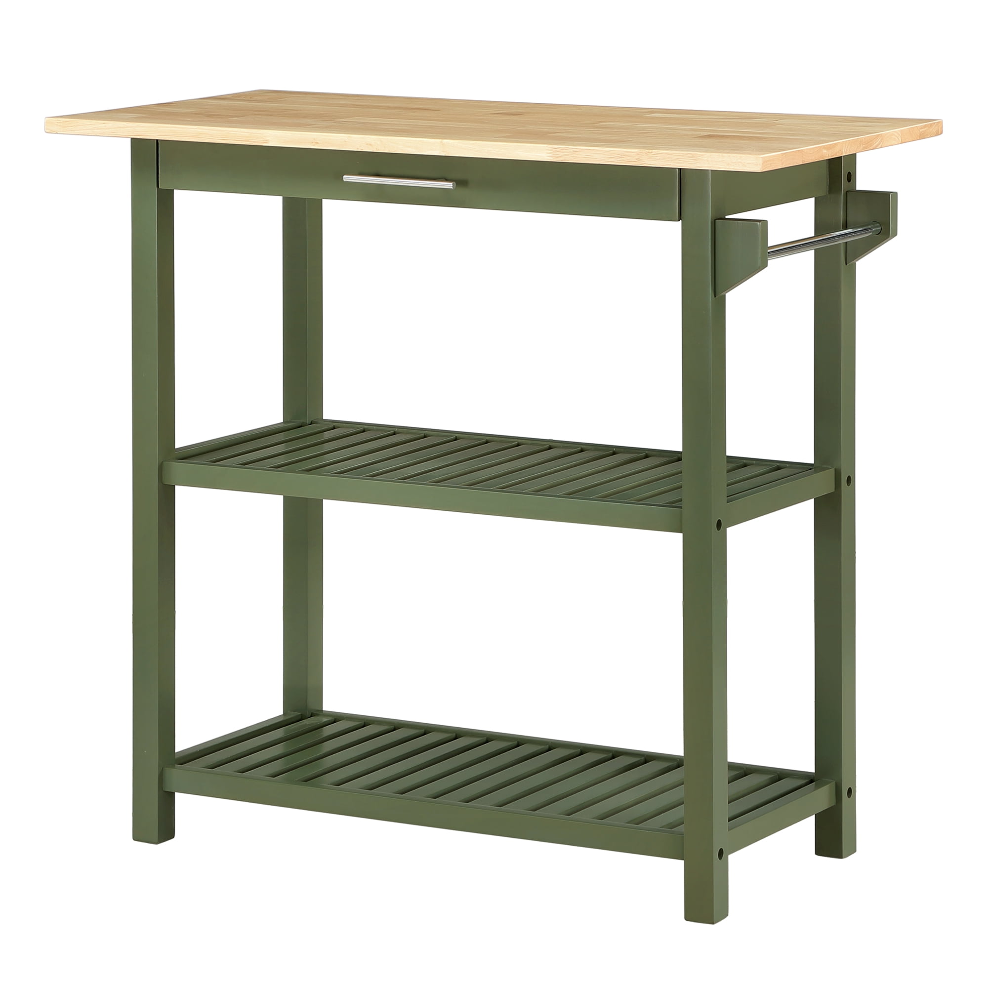Convenience Concepts Designs2Go 3 Tier Butcher Block Kitchen Prep Island with Drawer, Dark Sage Green/Butcher Block