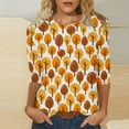 thumbnail image 2 of Pompotops T-shirt de Mode pour Femme Mi-Long Manches 3/4 Blouse Col Rond Hauts Décontractés Liquidation, 2 of 5