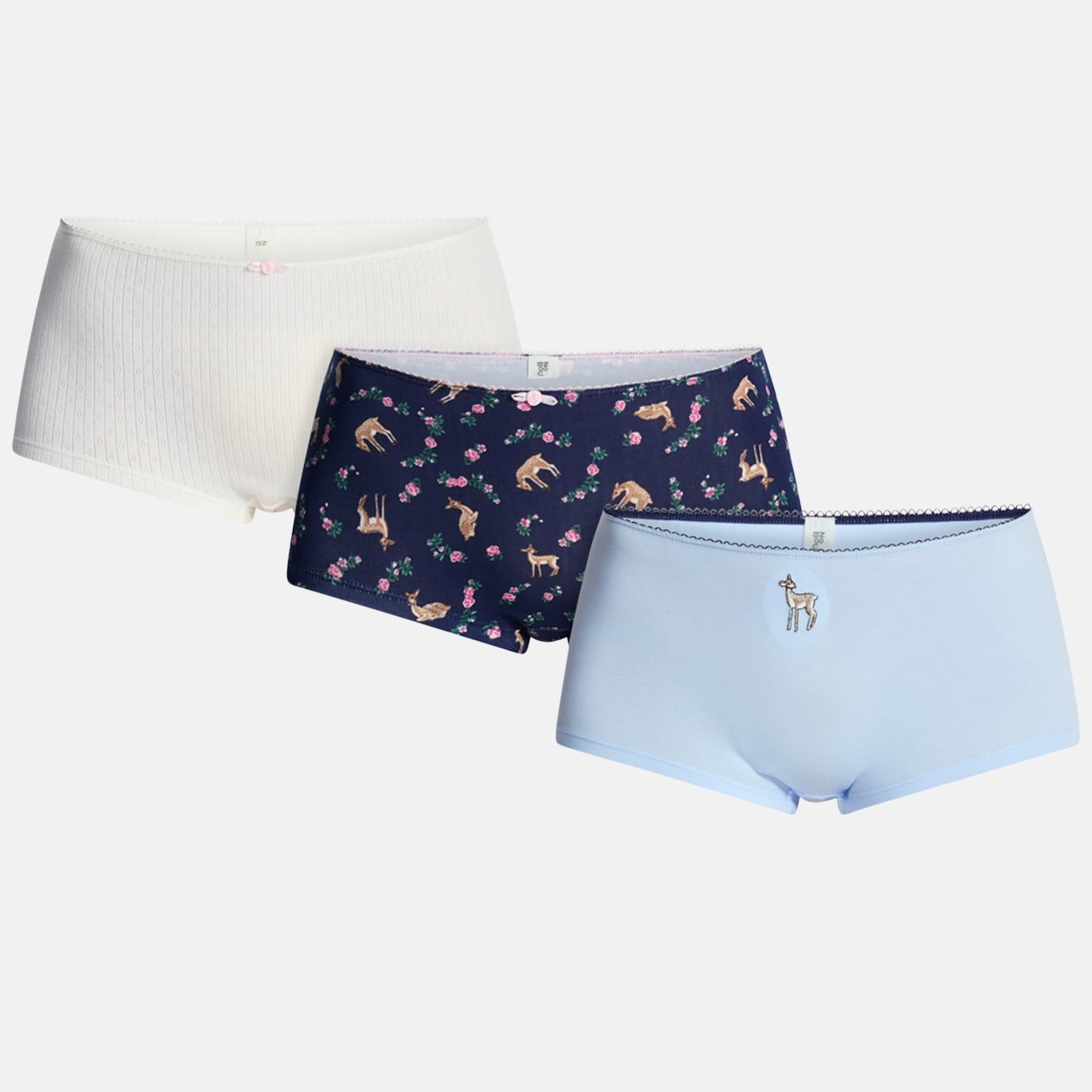 Winter White Pointelle/ Blue Sapphire Deer Print/ Xenon Blue Deer Emb.