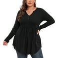thumbnail image 3 of WellSize Plus Size Blouses for Women V Neck Curved Hems Tunic Tops Casual Long Sleeve Botton Fall Shirts, 3 of 9