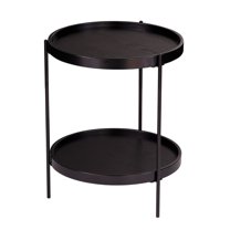 Southern Enterprises 24" Black Farmhouse Style 2-Tier Round End Table