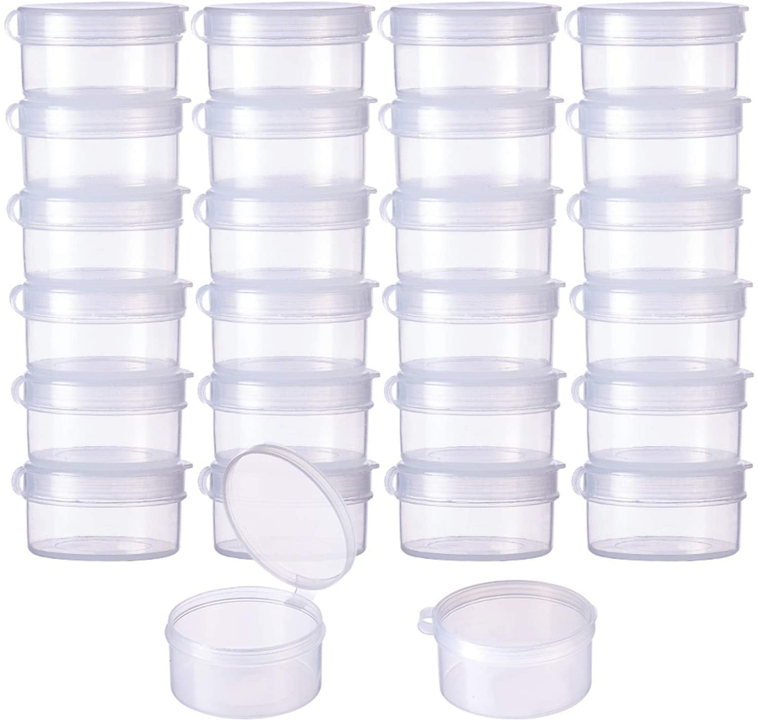BENECREAT 30 Packs 1.2x1 Inch Round Clear Plastic Bead Storage