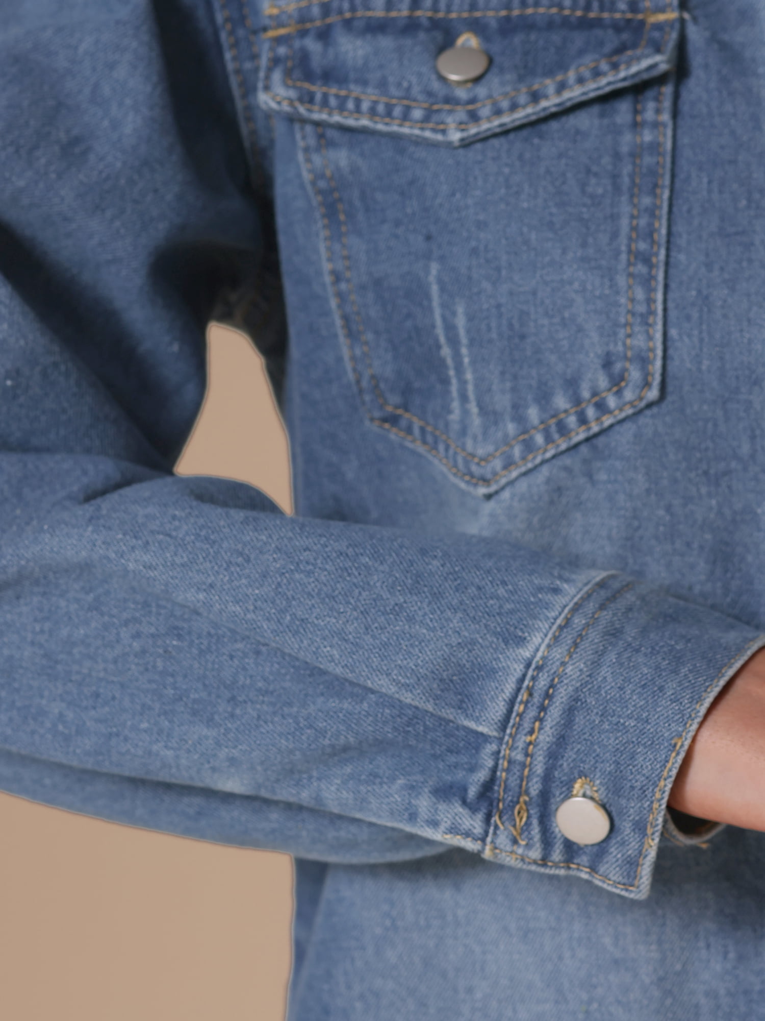 DARING DIVA Women's Frayed Hem Ripped Distressed Denim Jacket L Blue