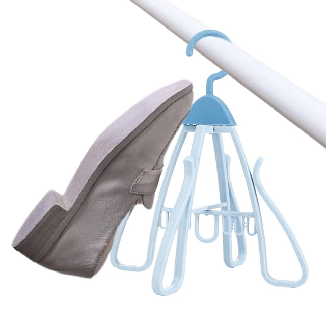 Organizador de zapatos, percha plegable para baño, fácil de guardar, para balcón, con capacidad para 4 personas, giratorio, multiusos, versátil, para azul