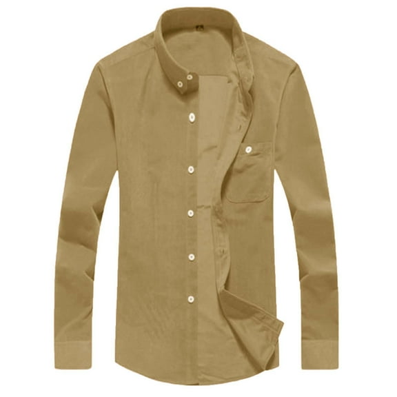 MIXUE Mens Casual Button Down Shirts Solid Color Lapel Spring Fashion Lapel Long Sleeve Corduroy Shirt Tops Sportswear,Yellow,M