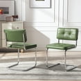 thumbnail image 2 of ONEVOG 19.3'' Mid-Century Modern Dining Chairs Set of 2, Faux Leather Cantilever Kitchen Chairs with Chrome Legs for Kitchen Dining room, Green, 2 of 9