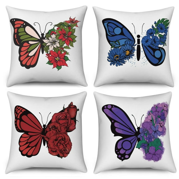 Pbobriich Butterfly Decorative Throw Pillow Cover Set of 4, Square Pillowcases Cotton Linen Cushion Cover 18'' X 18''