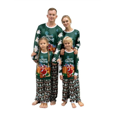 

KelaJuan Parent-Child Christmas Nightclothes Set Long Sleeve Round Neck Santa Snowflake Print Tops+Trousers Suit