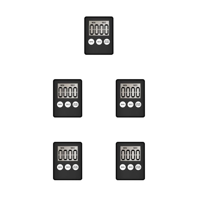stanreset Kitchen Timer Digital Electronic Count Up Study Timing Alarm Sports Gym Fitness Portable Home Picnic Accessory Black 5Set