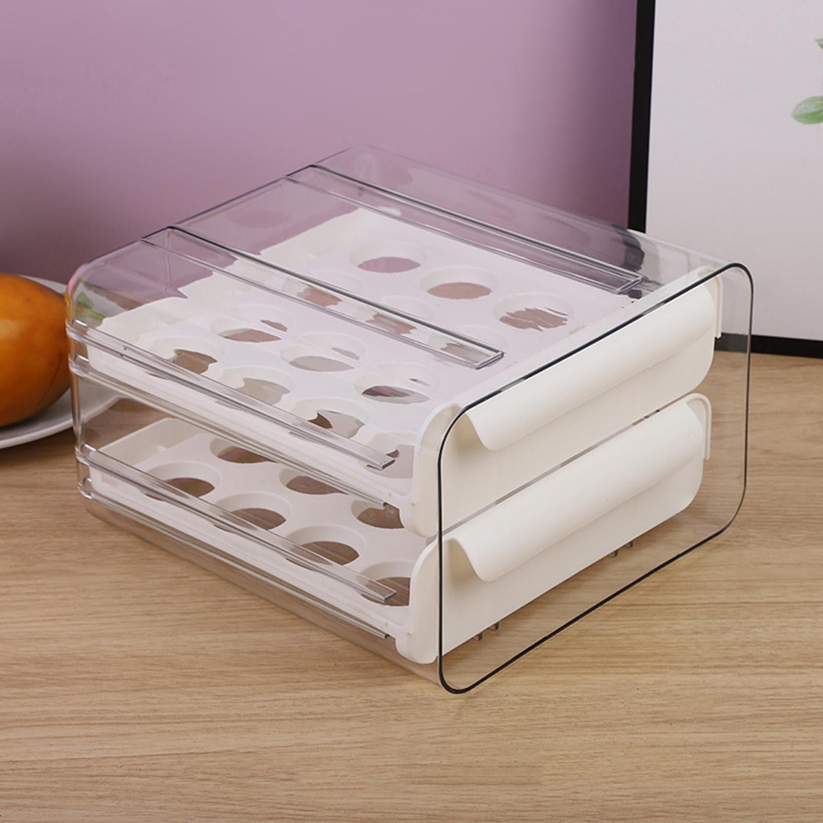 Fiocias 2 Layer Egg Holder Drawer Type Egg Fresh Storage Box Durable Clear Reusable with White