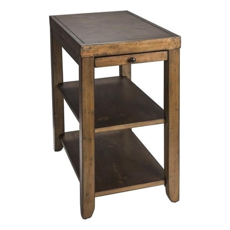 Pemberly Row Medium Transitional Wood Chair Side Table in Brown