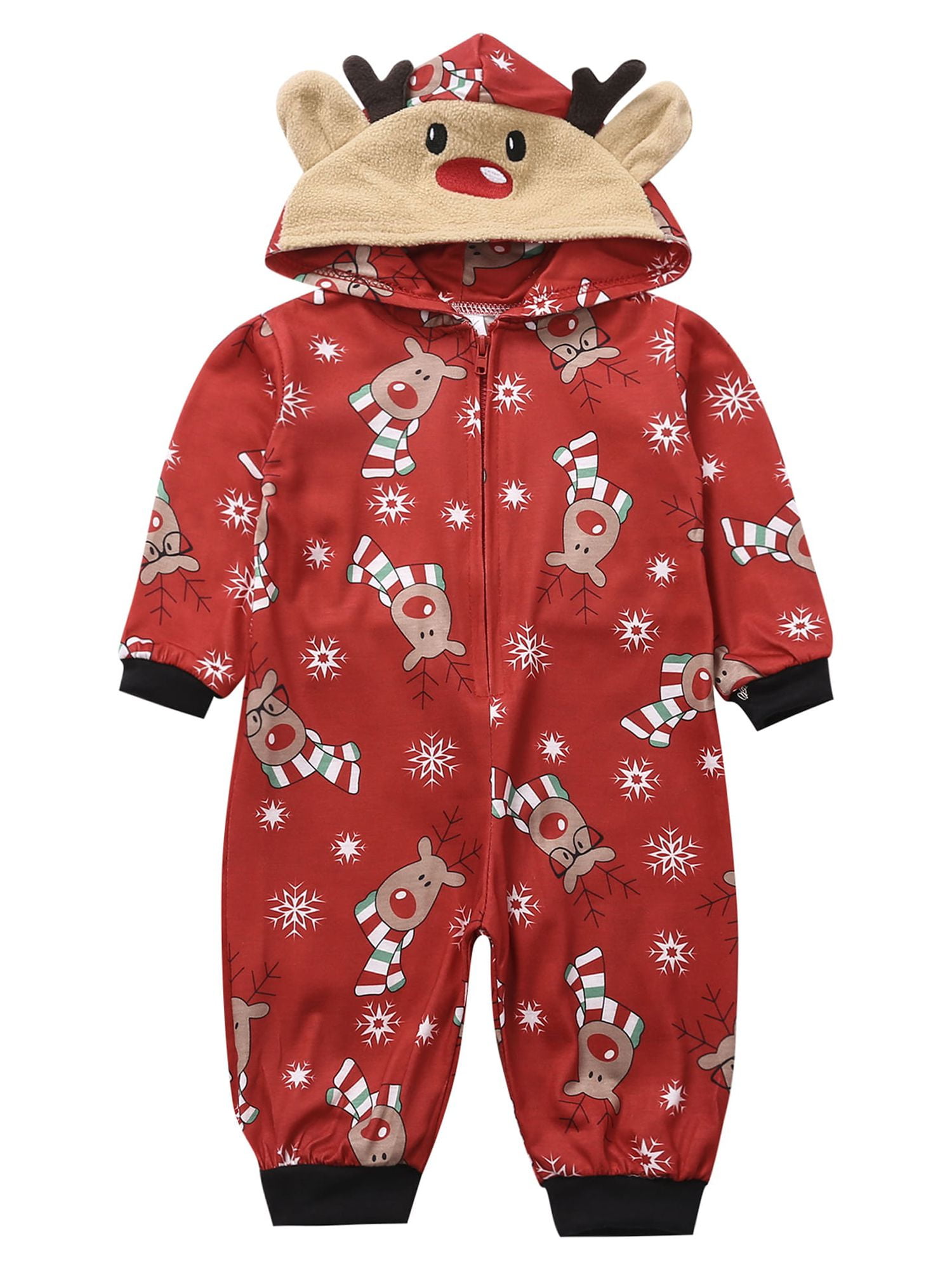 Sinhoon Christmas Family Matching Hoodie Pajamas Reindeer One Piece Jumpsuit Zipper Pjs for Adult Kids Baby