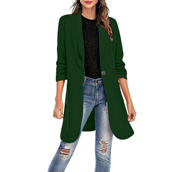 EQWLJWE Blazers for Women Business Casual Women's Autumn Long Sleeved Blazer Open Front Office Business Cut Suit Medium Long Single Button Blazer Blazers For Women Clearance