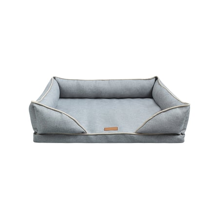 Zeiyignr Orthopedic Dog Beds All Season Pet Bed with Sides Non-Slip and with Washable Removable Cover for Travel and Home Use Gray