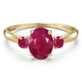 thumbnail image 3 of Gem Stone King 10K Yellow Gold Red Ruby 3-Stone Ring for Women | 1.91 Cttw | Oval 8X6MM | Gemstone July Birthstone | Size 9, 3 of 6