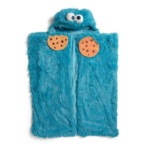 Cookie Monster Kids Blue Faux Fur Soft Character Hooded Blanket Throw, 36" X 56"