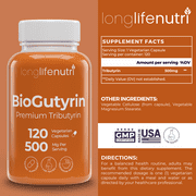 Tributyrin 500mg – 120 Vegetarian Capsules, Butyric Acid for Butyrate Production