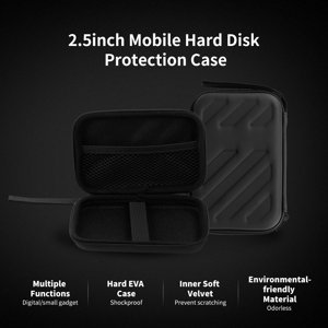 2.5in External Hard Drive Disk Case Shockproof  2.5in  with Mesh Pocket and Soft Inner Fabric Carrying Case for Travel and Office Use