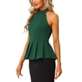 thumbnail image 4 of MODA NOVA Juniors Sleeveless Summer Beach Pleated Halter Neck Peplum Blouse Tops, 4 of 5