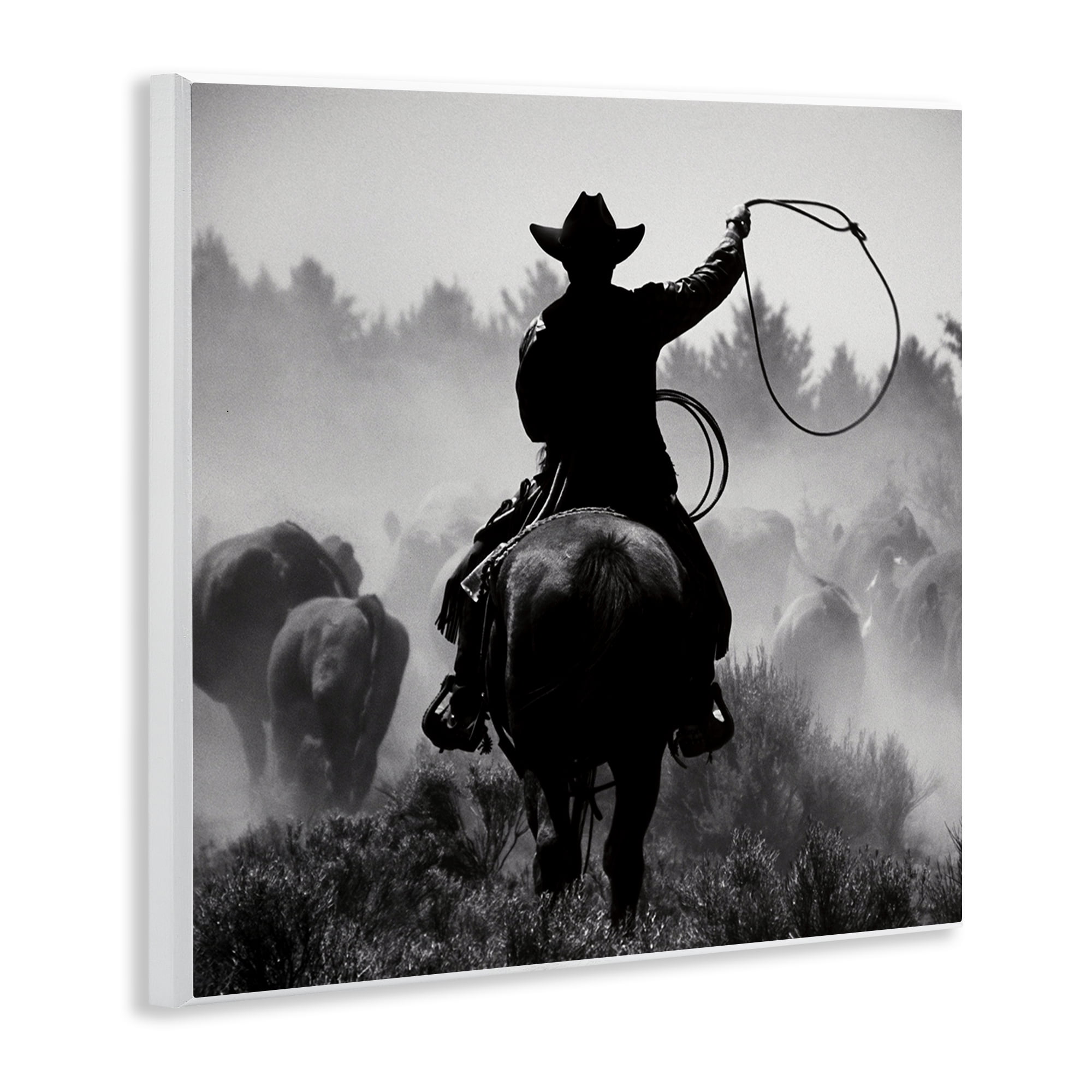 Stupell Industries Cowboy Swinging Lasso People Photography Unframed Art Print Wall Art, 12 x 12