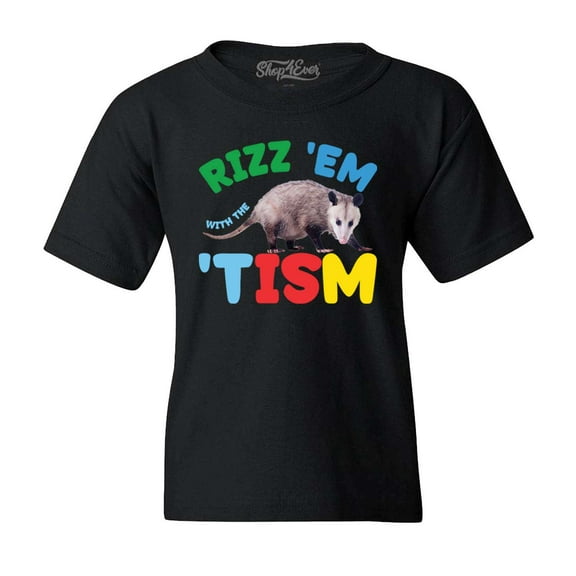 Shop4Ever Kids Rizz 'Em with the 'Tism Austism Neurodiversity Graphic Child's Youth T-Shirt Medium Black