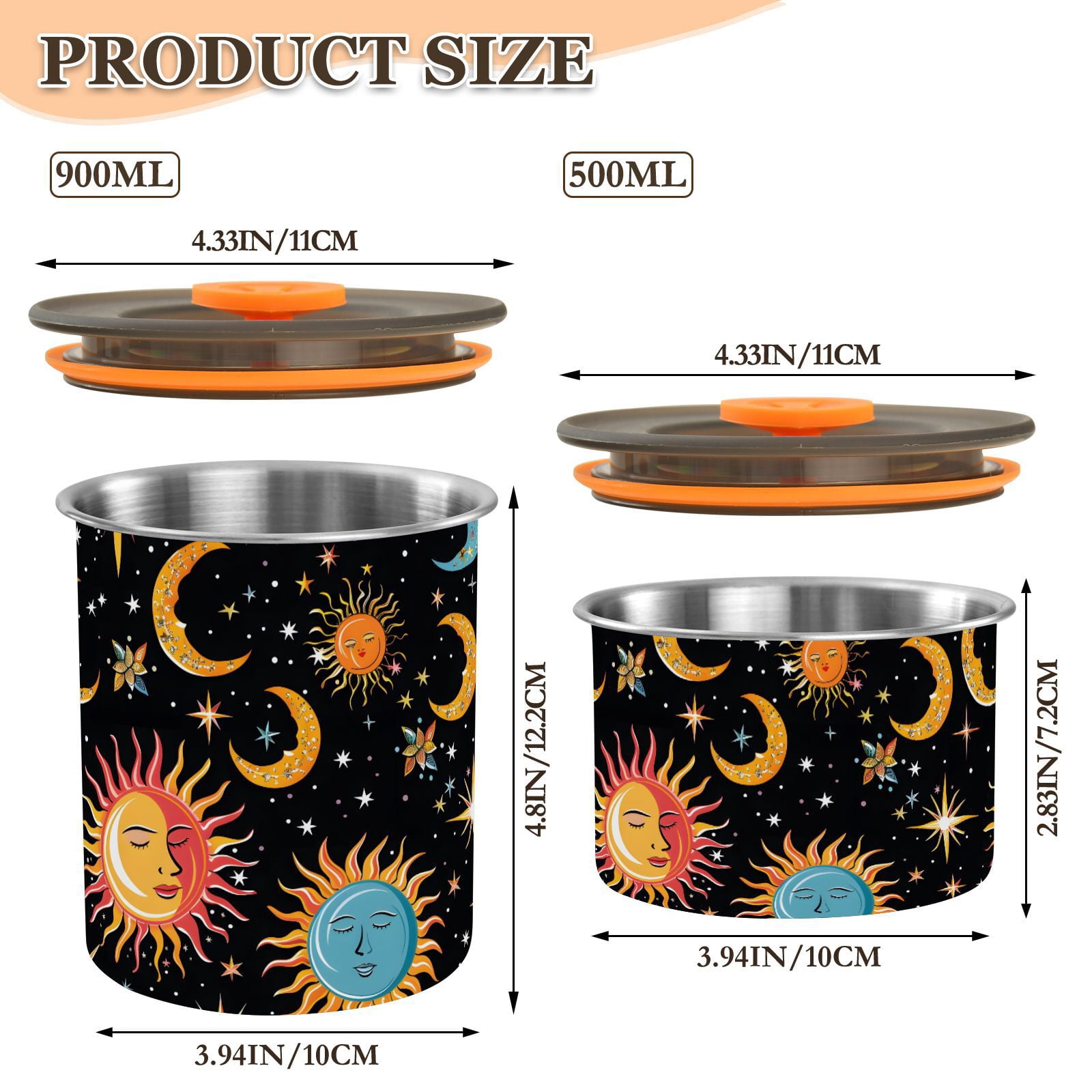 Sun Moon Star Starry Sky Cartoon Airtight Coffee Bean Canister 30oz Food Storage Containers with Lids For Gournd, Tea, Sugar, Flour, Rice, Cereal, Candy Cookie Jar
