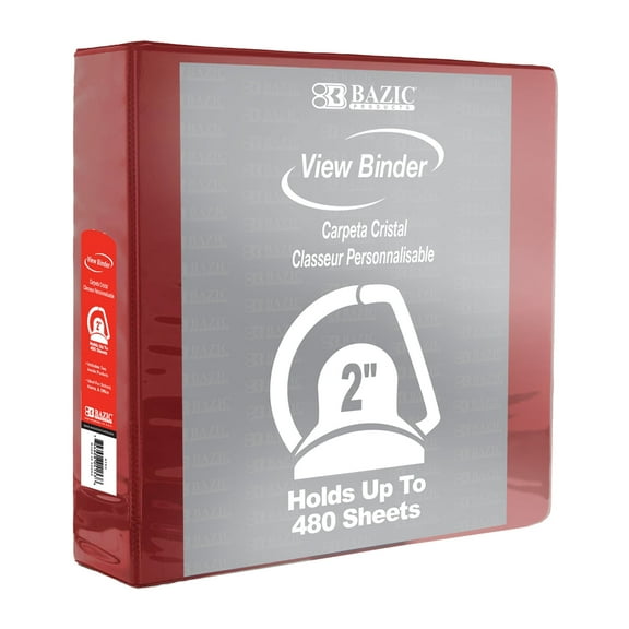 BAZIC 3 Ring Binder 2" View Binders Slant D Ring Burgundy, Hold 500 Sheets, 1-Count