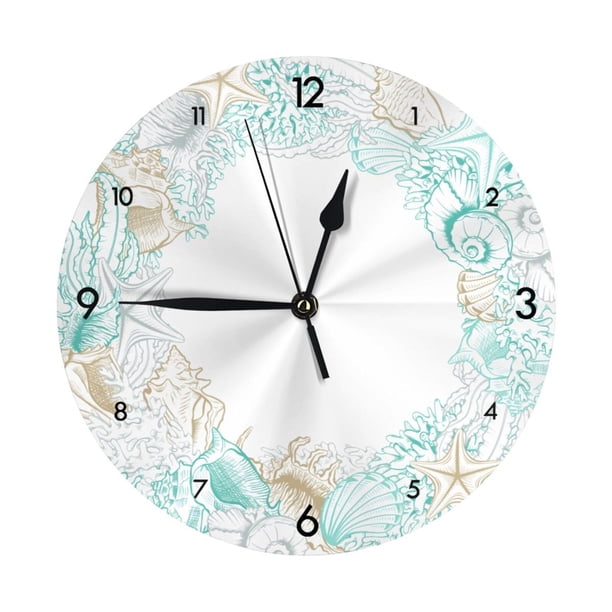 Reloj de pared acrílico dorado turquesa costero de 10 pulgadas, silencioso, sin tictac, estilo rústico retro campestre, decorativo para sala de estar, cocina, hogar, baño y dormitorio