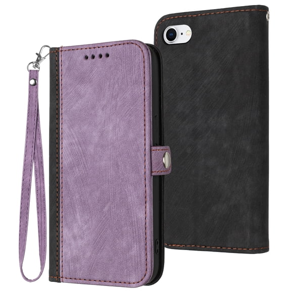 ELEHOLD for iPhone 7/ 8/SE 2020/SE 2022 4.7 inch Wallet Case with Detachable Wrist Strap Handbag, Luxury PU Leather Flip Soft TPU Built-in Magnetic Card Slots Kickstand Function Shockproof Case,Purple