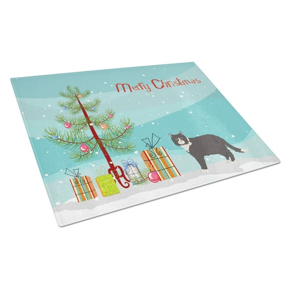 Carolines Treasures CK4687LCB Poodle Cat 1 Cat Merry Christmas Glass Cutting Board Large, 12H x 16W, multicolor