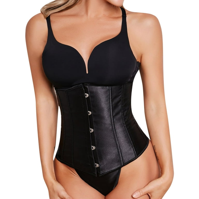 Shapewear For Women Tummy Control Leather Shapewear Lace Up Back Contrast  Lace Corset With Thong Body Shaper Bodysuit 