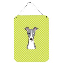 Checkerboard Lime Green Italian Greyhound Wall or Door Hanging Prints
