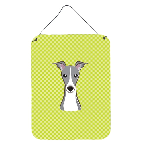 Checkerboard Lime Green Italian Greyhound Wall or Door Hanging Prints