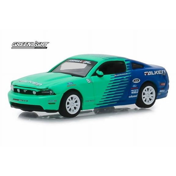 2013 Ford Mustang GT Falken Tires Hard Top, Green with Blue - Greenlight 29972/48 - 1/64 Diecast Car