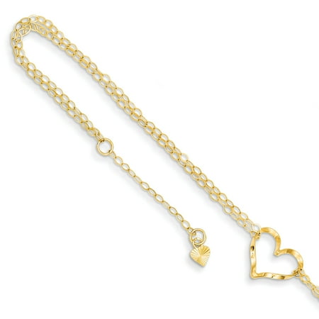 14k Gold Anklet - 14k Yellow Gold Double Strand Heart Anklet