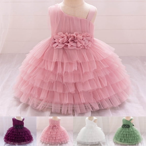 CAIXIA Flower Girl Dresses PinkGirls Formal Party Dress Elegant Layered Ruffle Cake Tutu Gown For Baby Toddler Kids Birthday Celebration Holiday Fancy Attire,White,2-3 Years