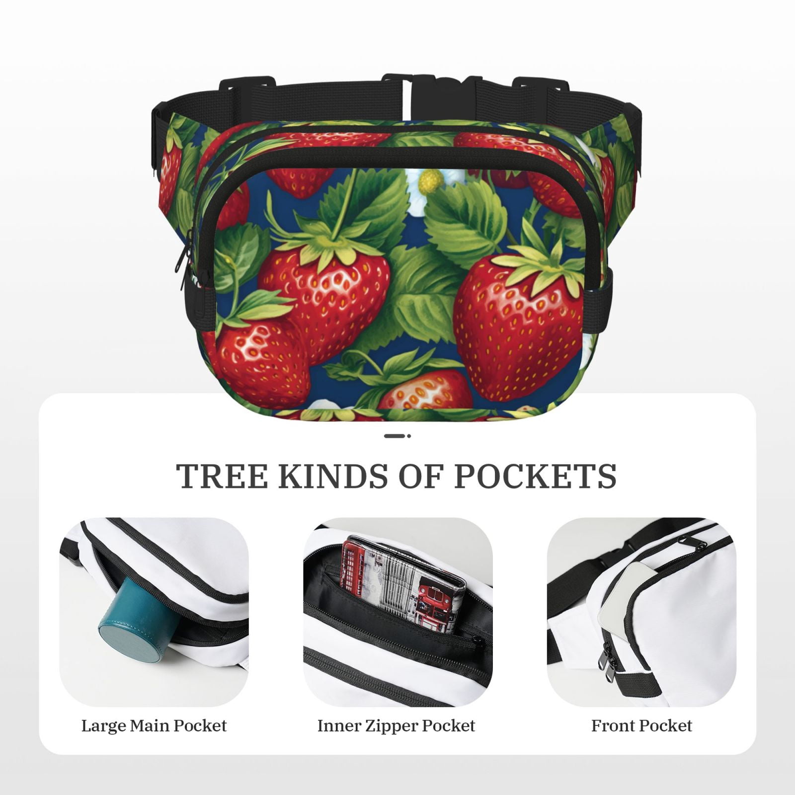 Hirioo Strawberry2 for Double Layer Waist Bag Adjustable Fanny Pack For Travel Running Hiking