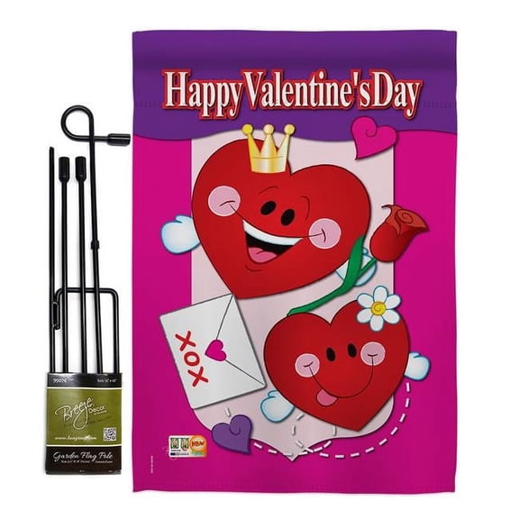 Breeze Decor BD-VA-GS-101040-IP-BO-D-US04-BD 13 x 18.5 in. Happy Valentines Day Spring Valentines Impressions Decorative Vertical Double Sided Garden Flag Set with Banner Pole
