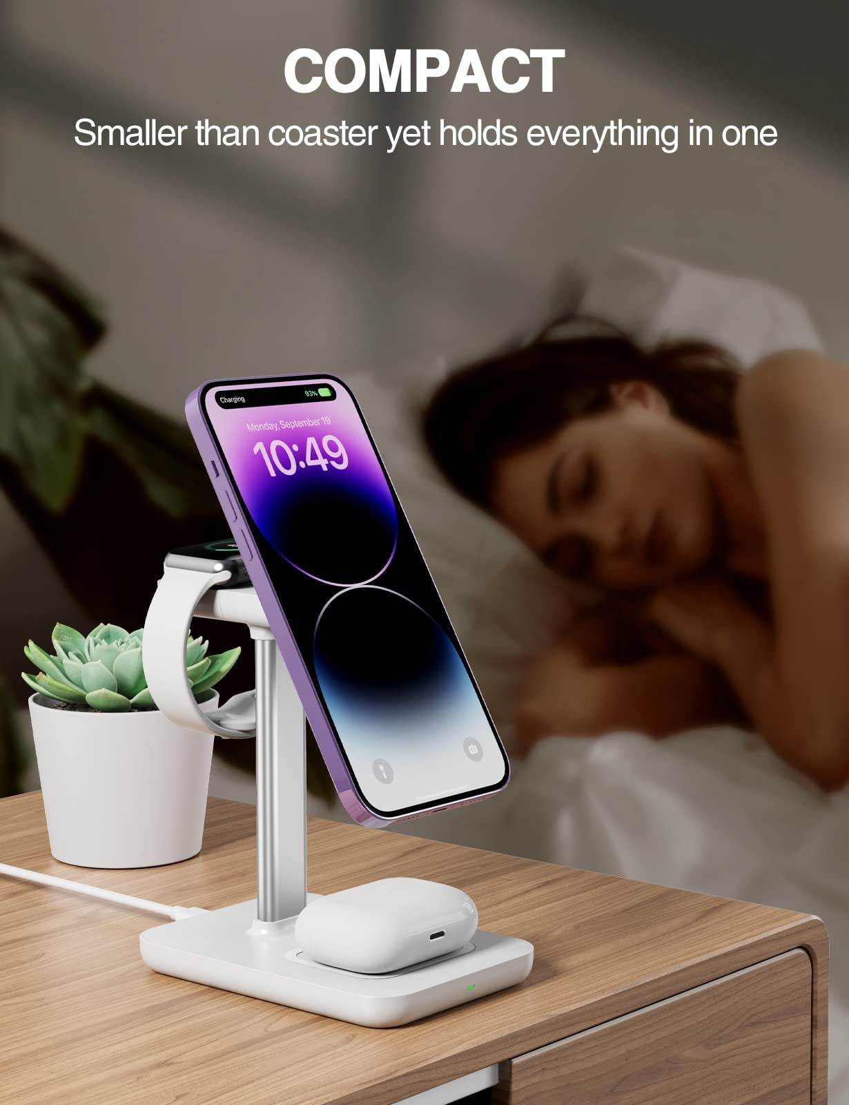 Miroddi Magnetic Wireless Charging Station Compatible for iPhone, Apple Watch, AirPods, 3-in-1 Wireless Charging Stand with 20W Quick Charger, Gifts for Him Her, White