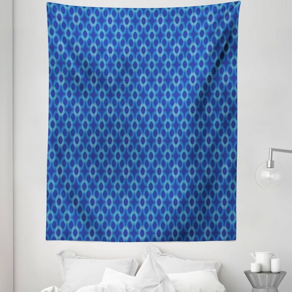 Ocean Color Tapestry, Continuous Pattern of Circular Haze Sky Toned Rounds Modern Look Print, Fabric Wall Hanging Decor for Bedroom Living Room Dorm, 5 Sizes, Violet Blue Aqua, by Ambesonne