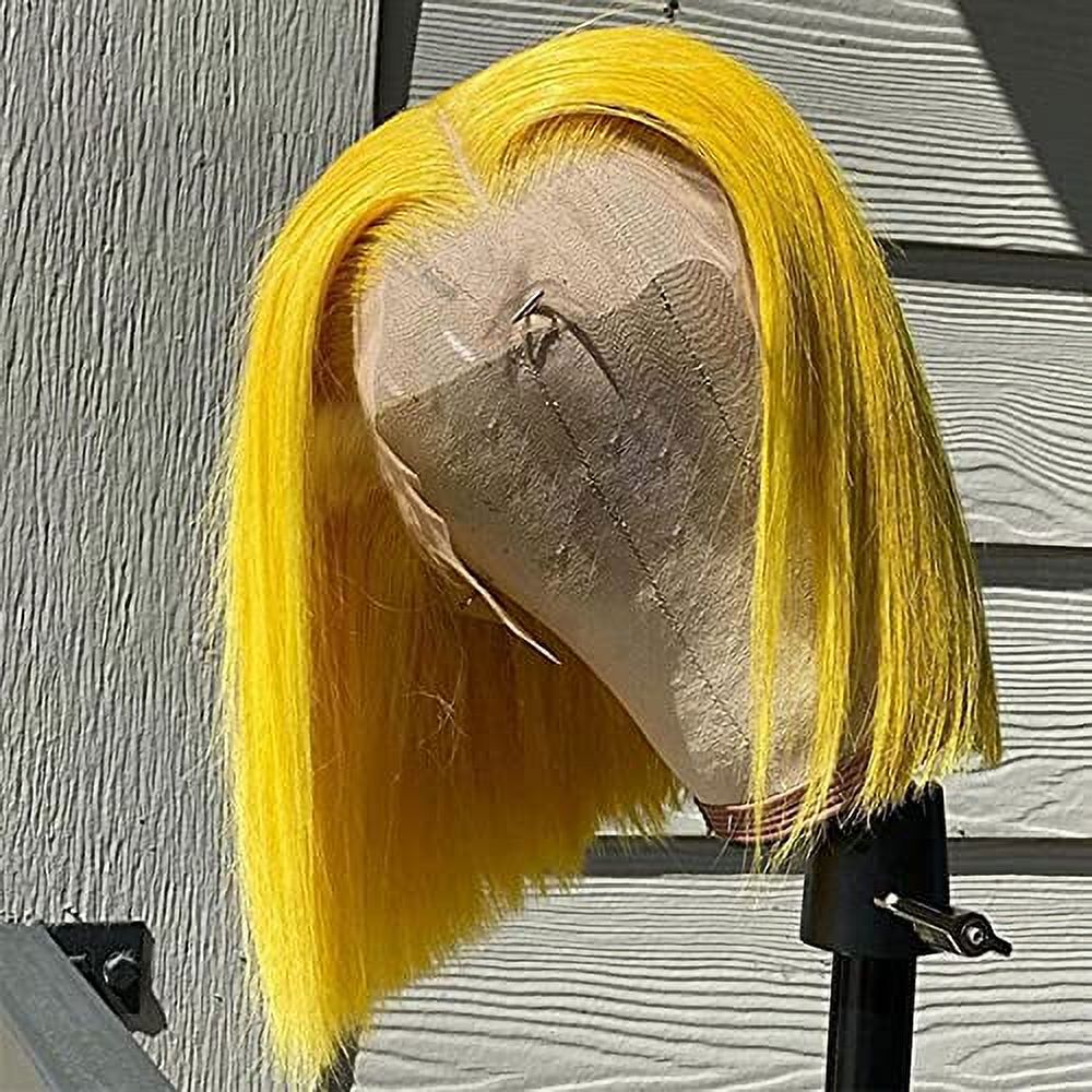 Colored Wigs Yellow Bob Wigs Lace Frontal Wigs Human Hair 13x4 Lace Front Wigs Brazilian Virgin Hair Short Straight Bob Wigs for Women Cosplay Wigs