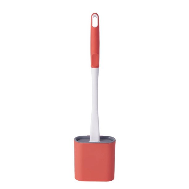 Juego de escobilla y soporte para baño, cabezal de cepillo de silicona de mango largo, cepillo de limpieza montado en la pared sin perforaciones-2PCS