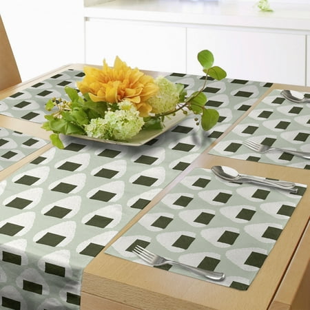 

Abstract Table Runner & Placemats Onigiri Japanese Rice Balls Pastel Snack Hipster Cuisine Illustration Set for Dining Table Placemat 4 pcs + Runner 16 x72 Pale Green Dark Green by Ambesonne