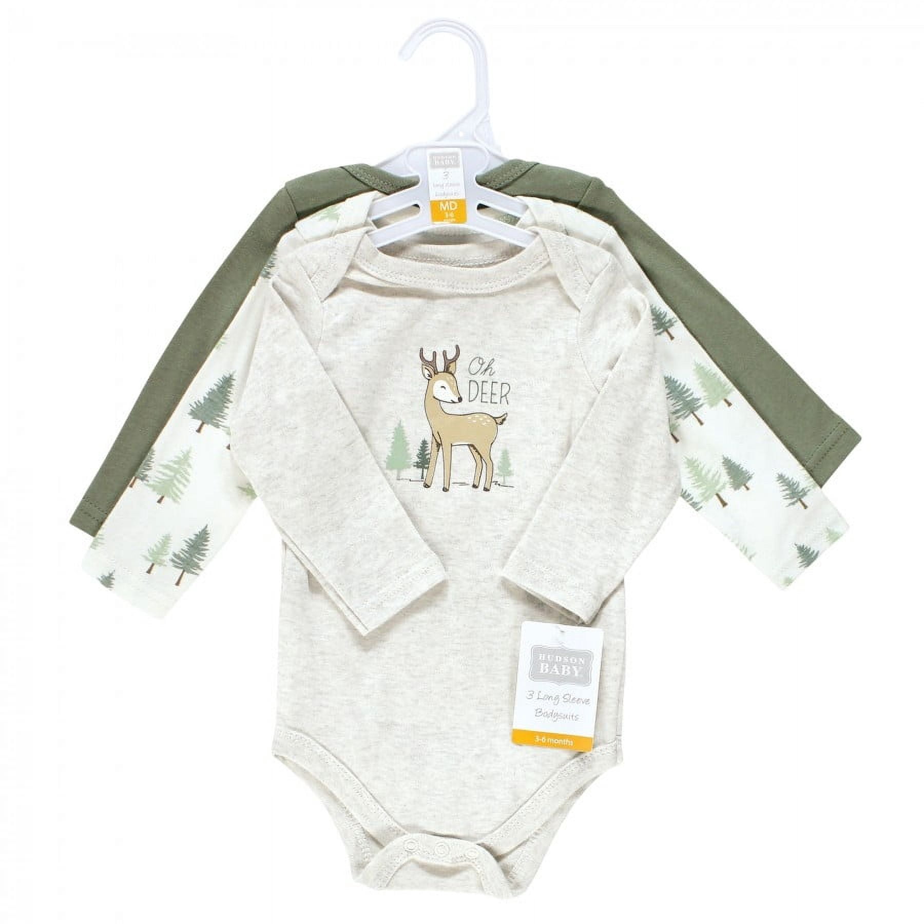 Hudson Baby Cotton Long-Sleeve Bodysuits, 3- Pack, Newborn- 24 Months