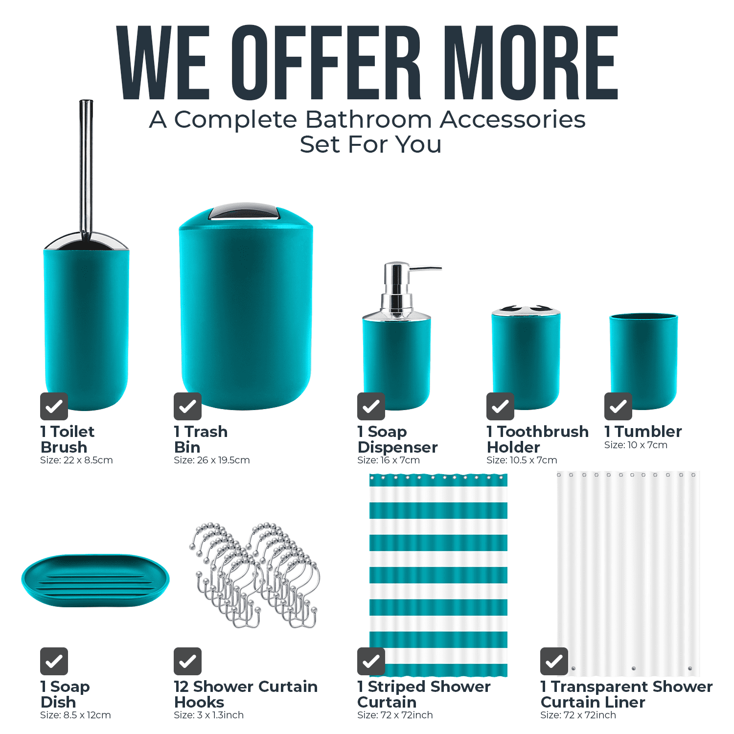 Hearth & Harbor 12 Piece Plastic Bath Accessories Set, Teal Blue