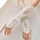 thumbnail image 1 of Women Wedding Satin Long Gloves Opera Fingerless Lace Glitter Sequins Solid Color Wedding Party Elbow Length Mittens White, 1 of 5